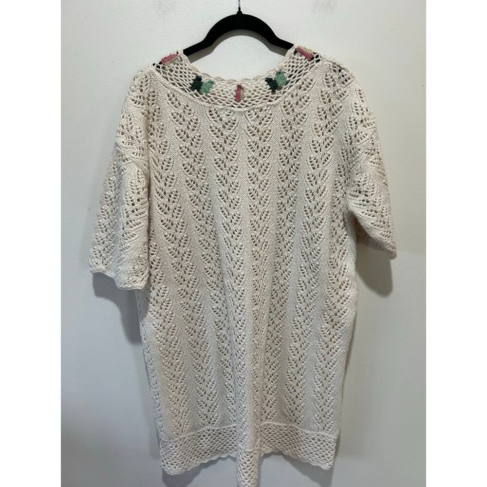 Vintage Gina Peters crochet sweater size M cream floral grandma cottagecore boho